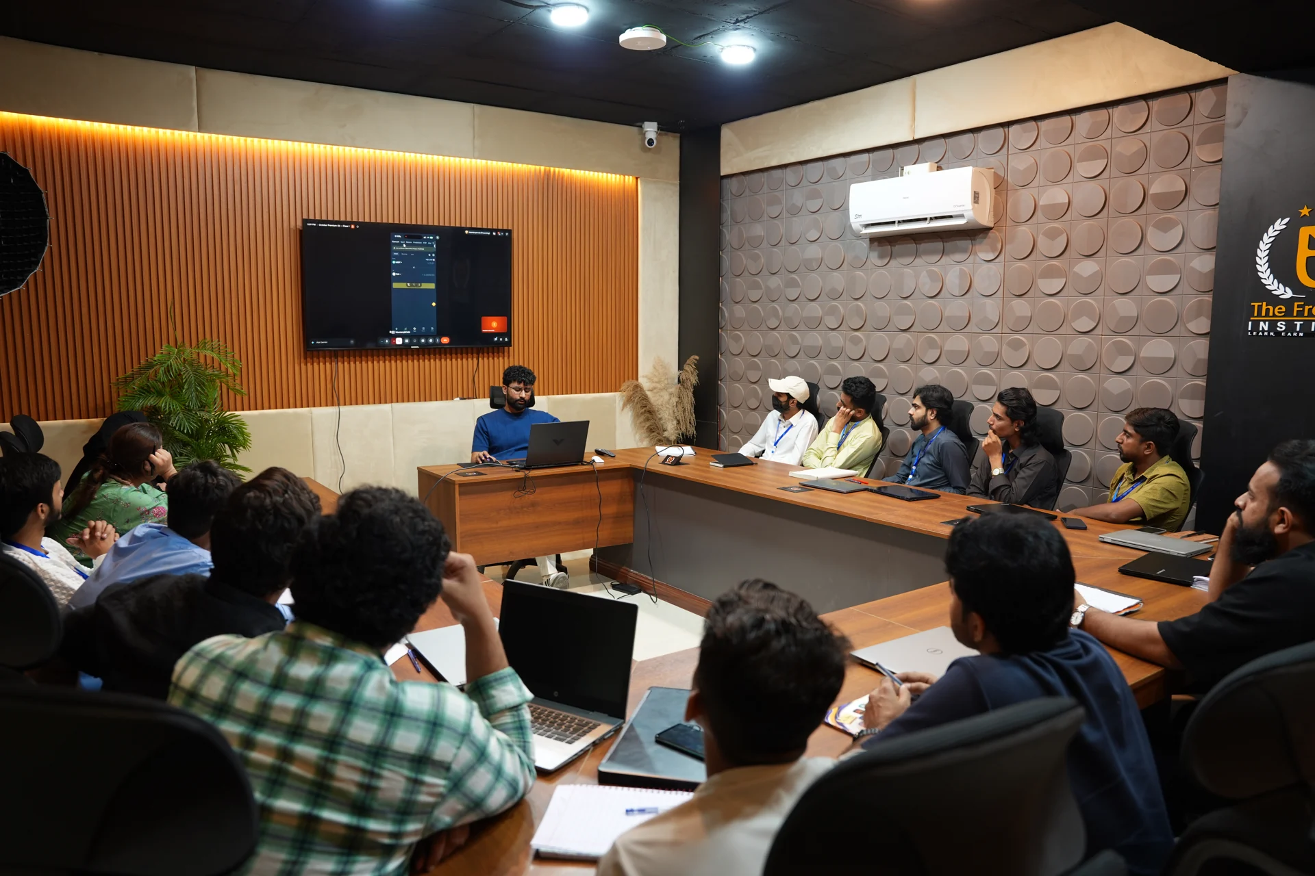 Live class setup with Google Meet on the classroom screen